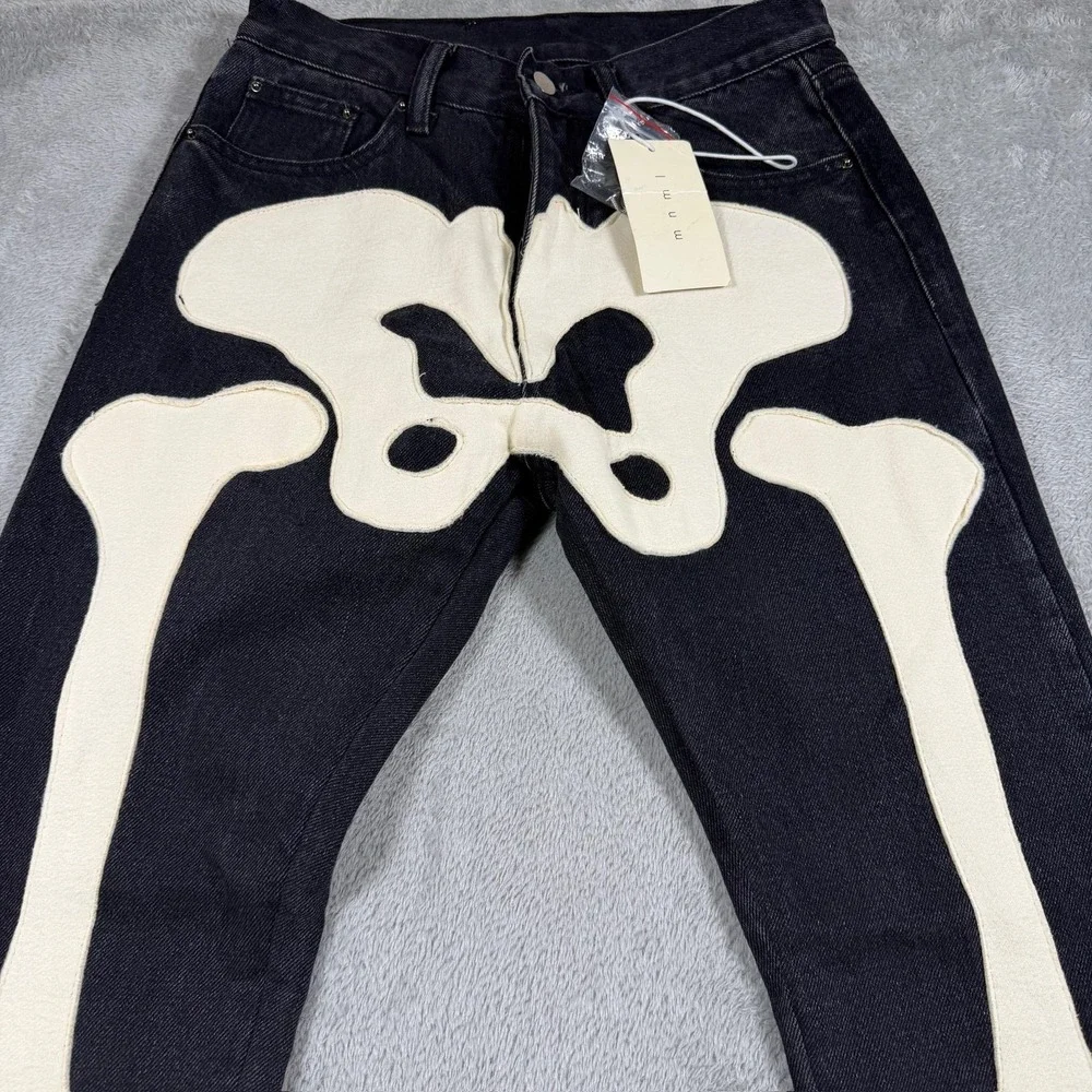 Mnml‎ Jeans Mens 28x32 Black D184 Skeleton Denim Skinny Bones Graphic NWT